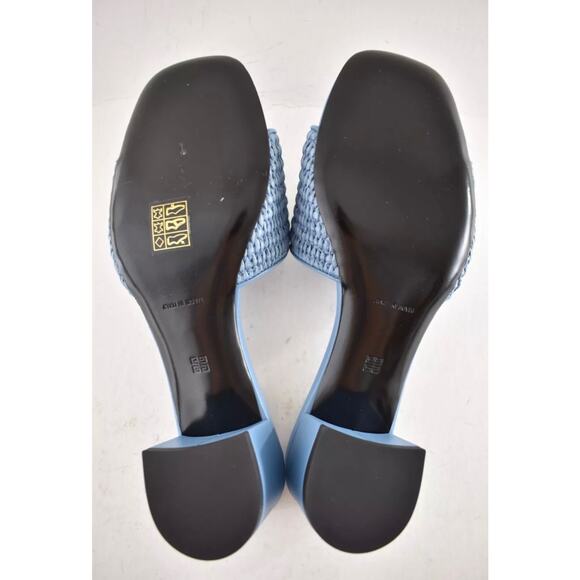 Givenchy 4G Denim Blue Raffia Logo Leather Slide On Mule Block Heel Sandal 39.5 - Picture 15 of 15